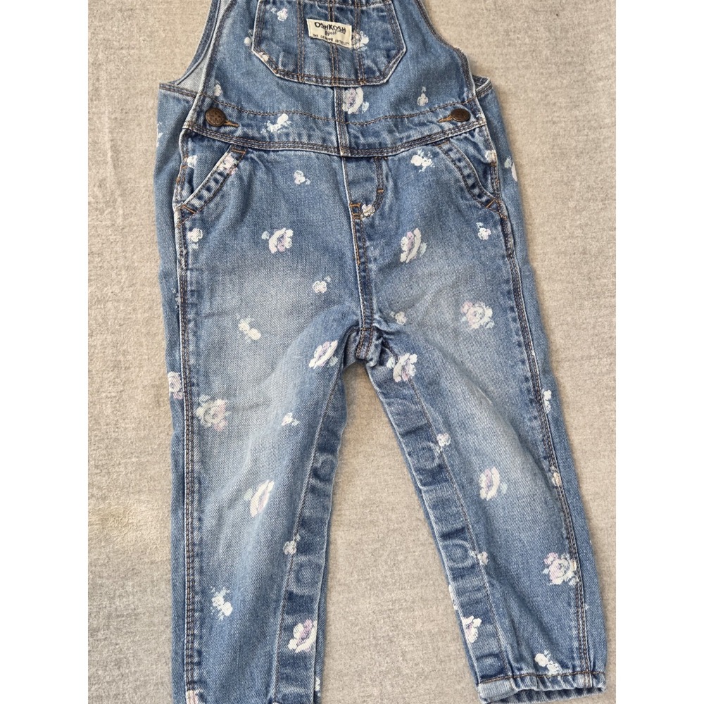 Oshkosh B'Gosh Denim Blue Floral Roses Overalls Baby Girls 18 Months Vestpak - Picture 3 of 12